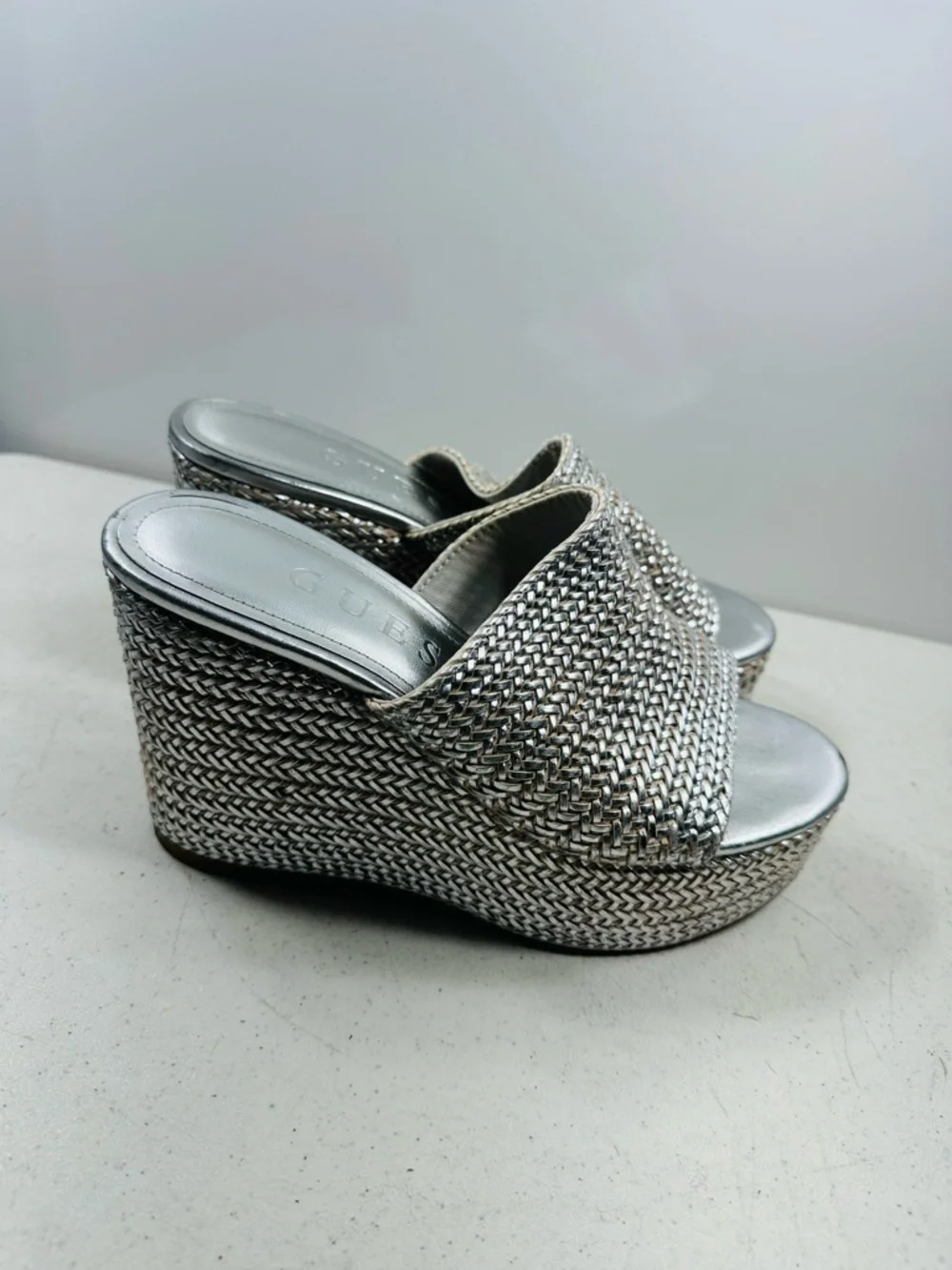 Guess Yenisa Espadrille Platform Wedge Sandal (Women's) - Silver - Sz 7